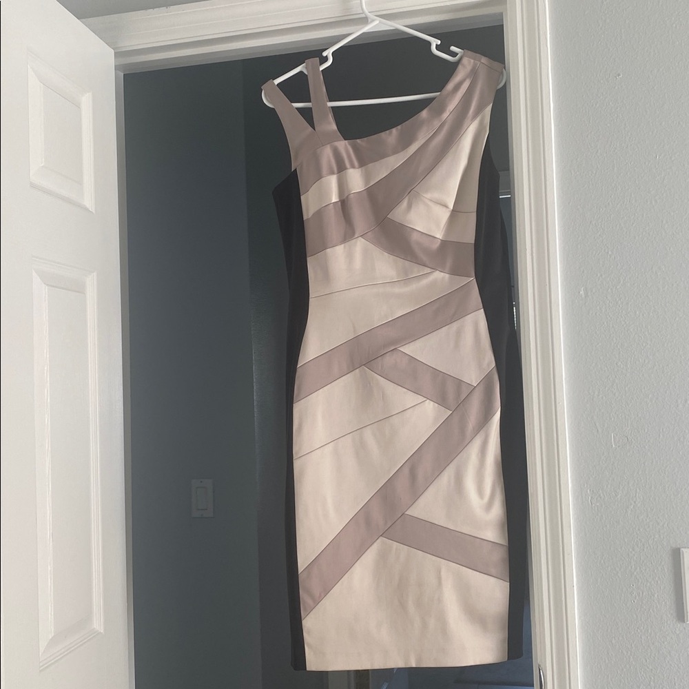 Elegant Beige and Black Bodycon Dress
